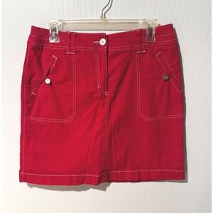 Karen Scott Y2K Red Utility Skort 8  Americana Cotton Stretch Contrast Stitch